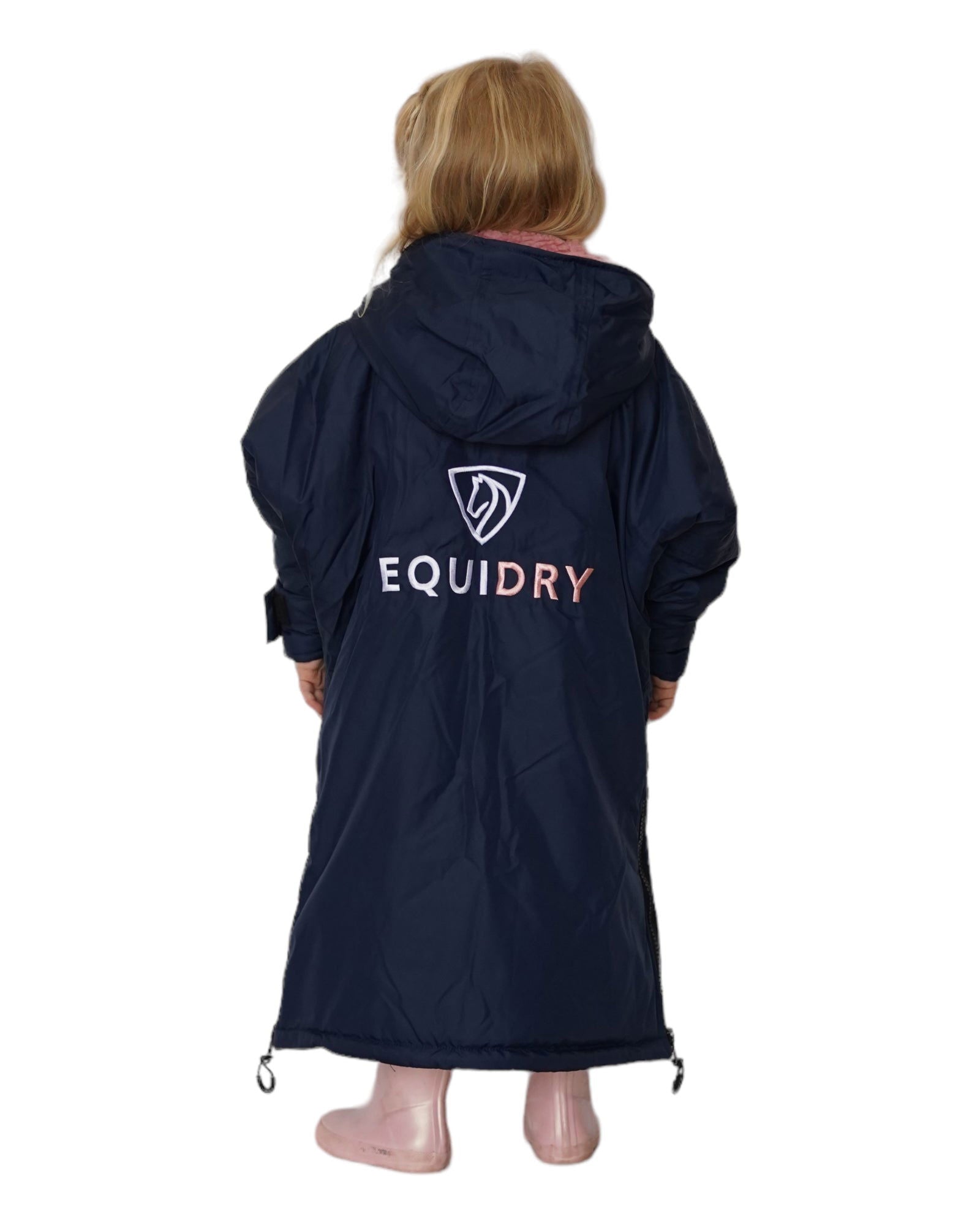 EQUIDRY Children's Navy & Pink Fleece Lined Riding Coat. Waterproof Kids Equestrian Apparel.