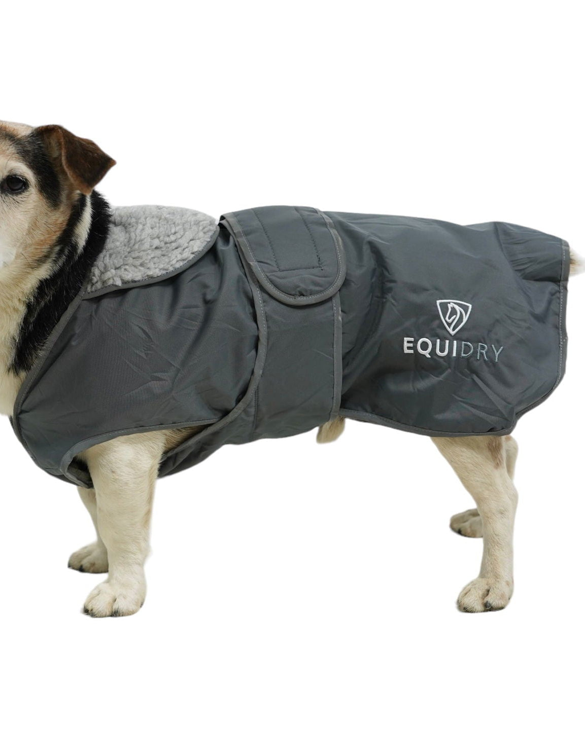 Equidry Waterproof Dog Coat Grey - Warm Fleece Lined Jacket Reflective Winter Protection Harness Access Pet Apparel