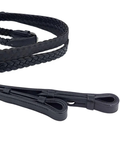 ECORIDER Black Plaited Leather Reins with Inside Grip - Equiflair - Show Hunter Equestrian Equipment