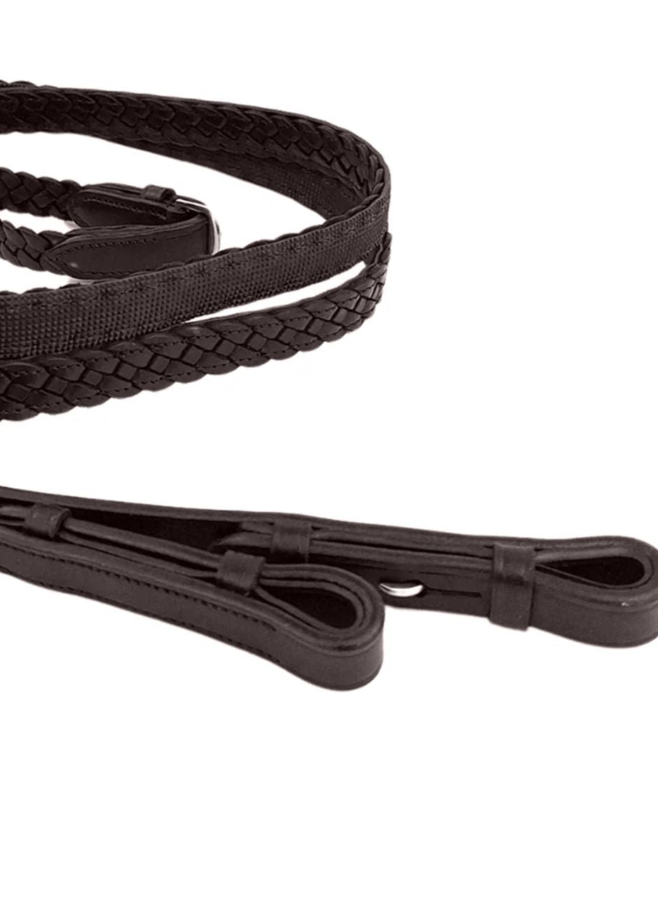 ECORIDER Brown Plaited Leather Horse Riding Reins with Inside Grip