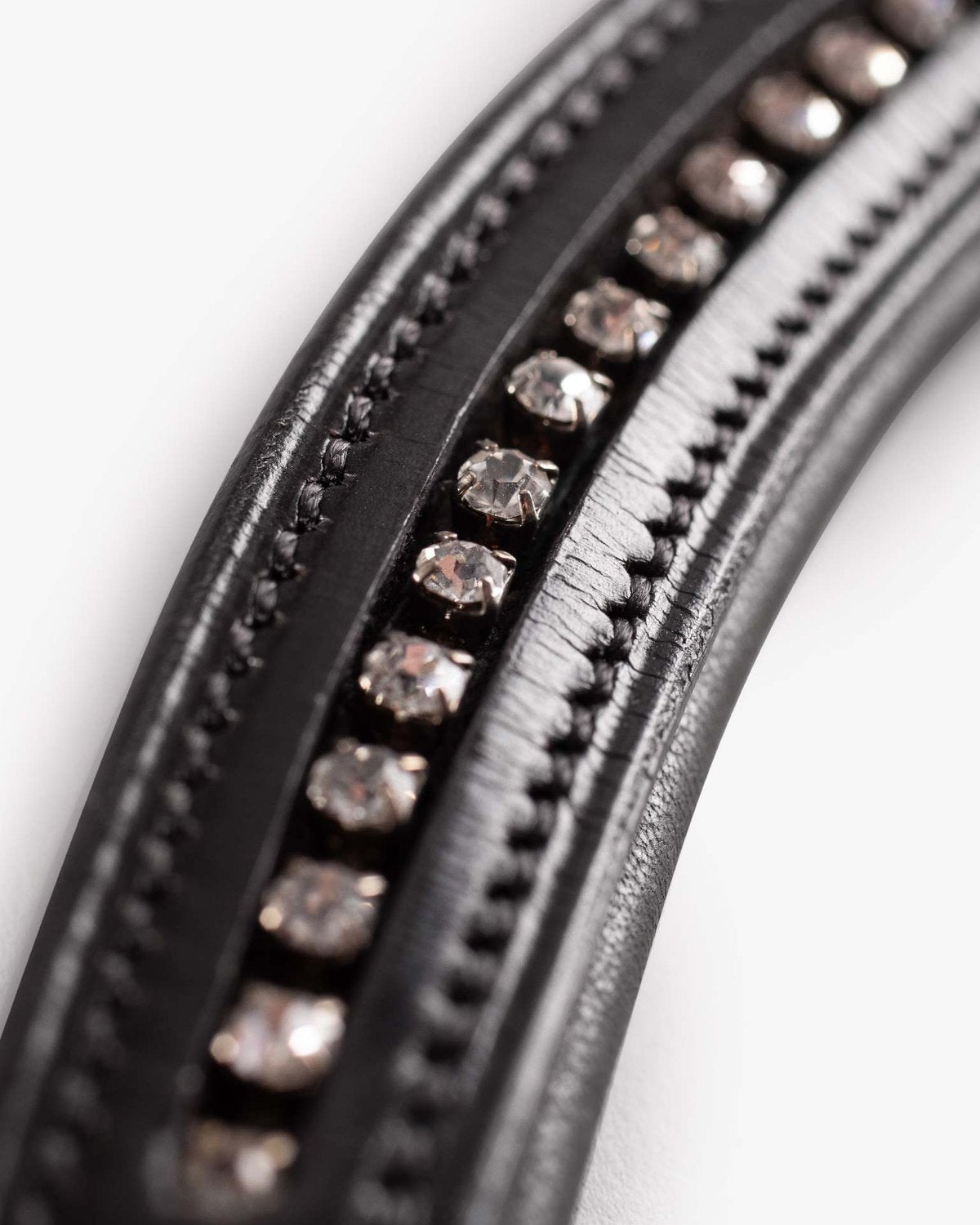 PREMIER EQUINE Elaborare Black Leather Diamante Browband - Elegant Horse Bridle Accessory