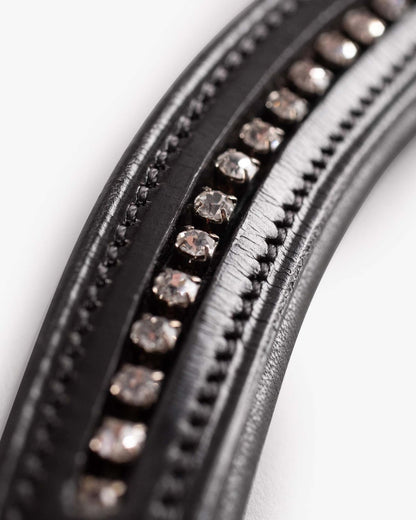 PREMIER EQUINE Elaborare Black Leather Diamante Browband - Elegant Horse Bridle Accessory
