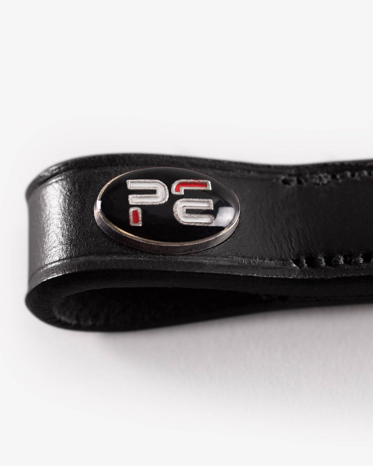 Premier Equine Elaborare Black Leather Browband with Diamante detail. Sleek PE branded brooches and premium stitching.