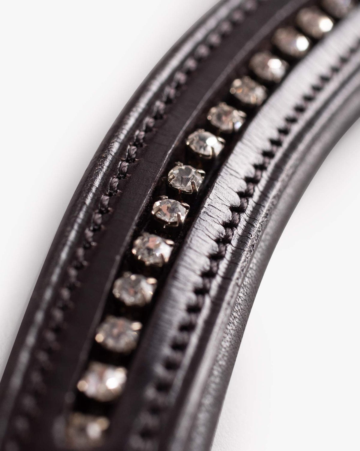 Premier Equine Elaborare Brown Leather Diamante Browband for Horses - Shaped, Sparkling Bling