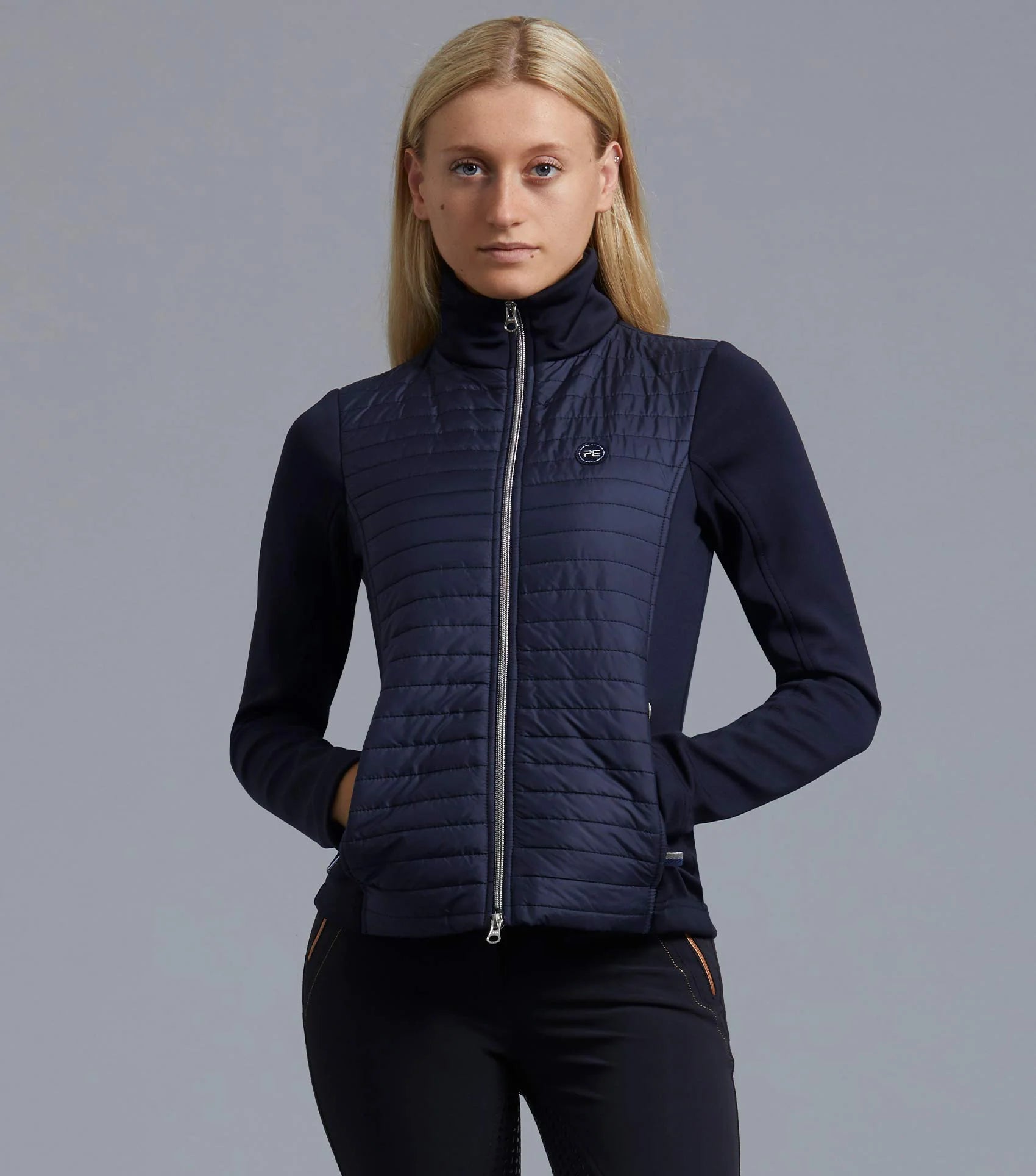 Premier Equine Elena Ladies Hybrid Navy Riding Jacket - Technical Quilted Equestrian Outerwear