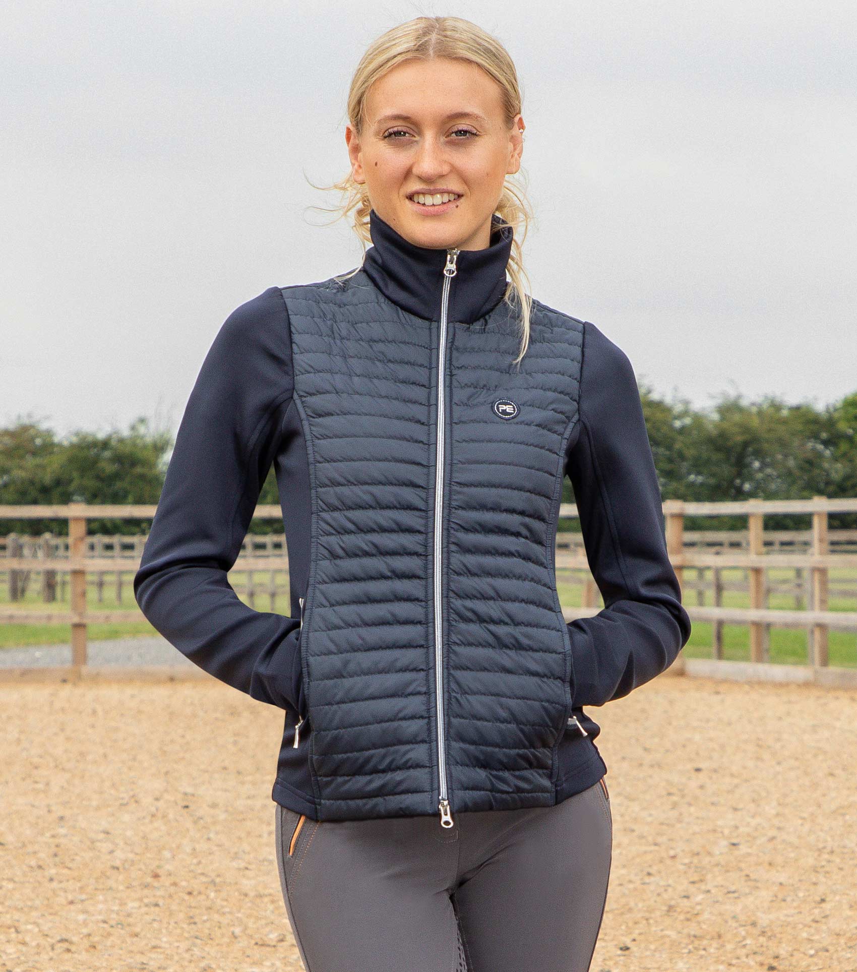 Premier Equine Elena Ladies Hybrid Technical Riding Jacket Navy. Quilted Gilet, Zip, Riding Apparel, Equiflair.