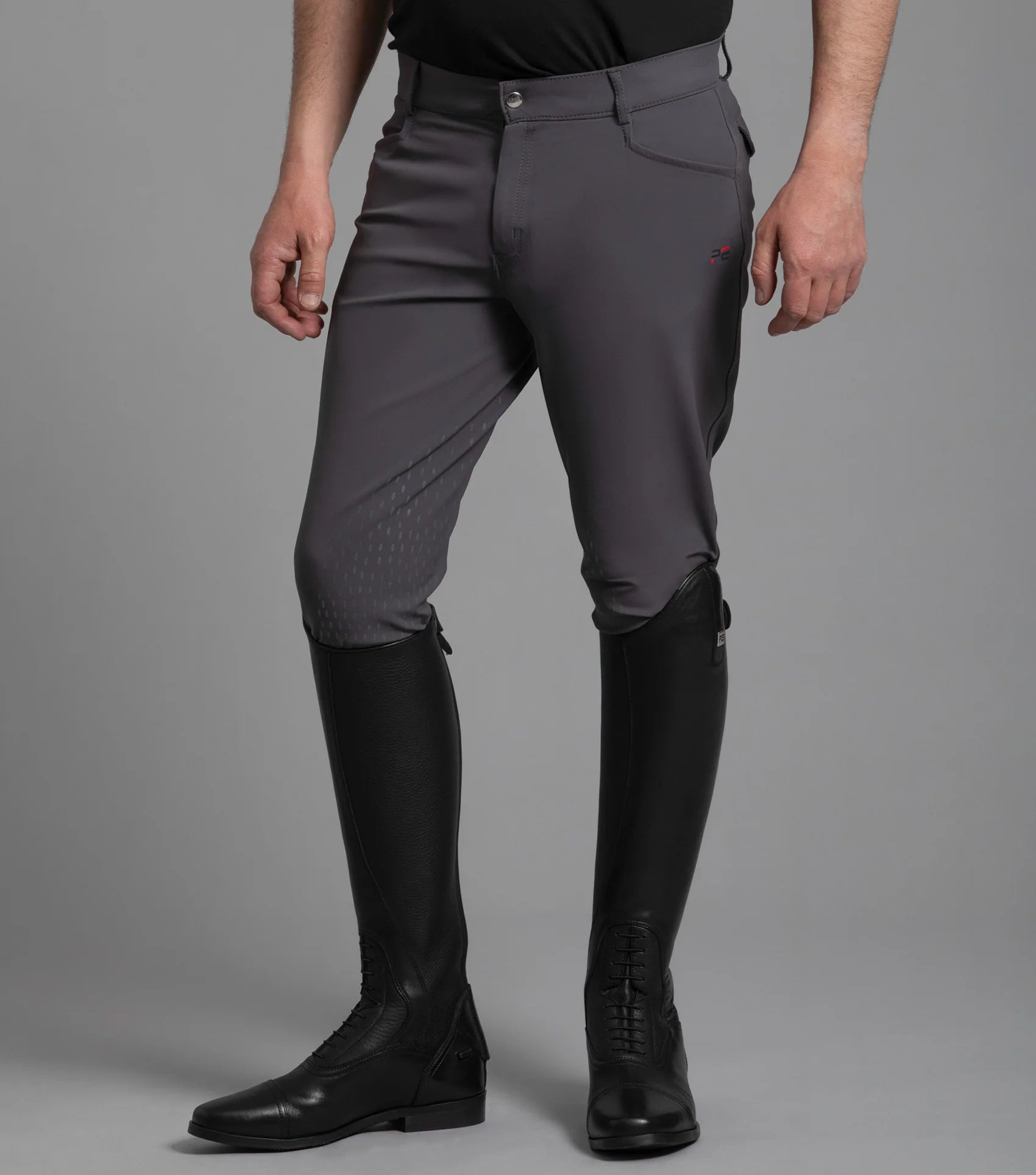 Premier Equine Emilio Men's Gel Knee Riding Breeches Anthracite - Technical, Breathable, Four-Way Stretch Fabric