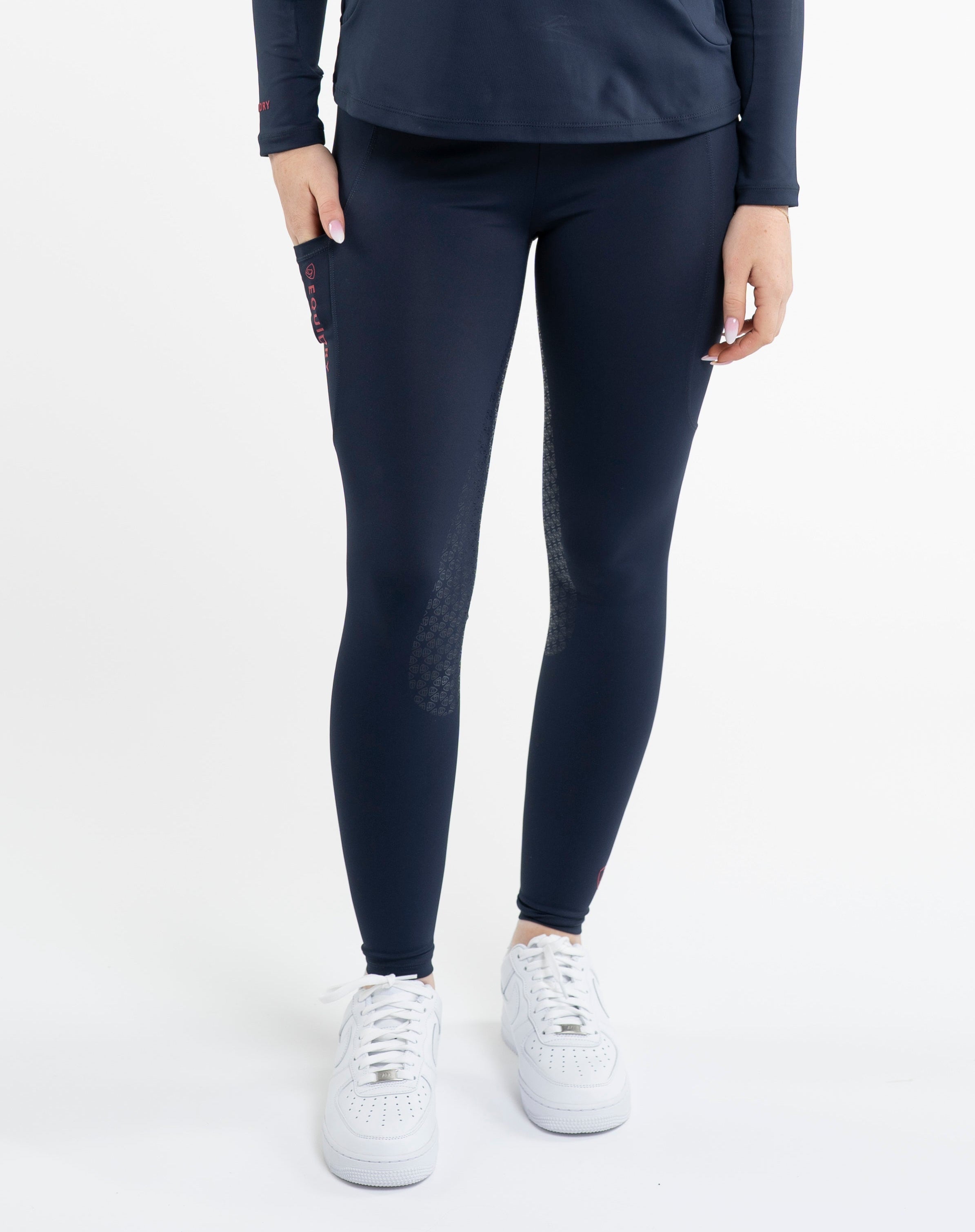 EQUIDRY Water Repellent Leggings Full Seat Women's Navy/Raspberry