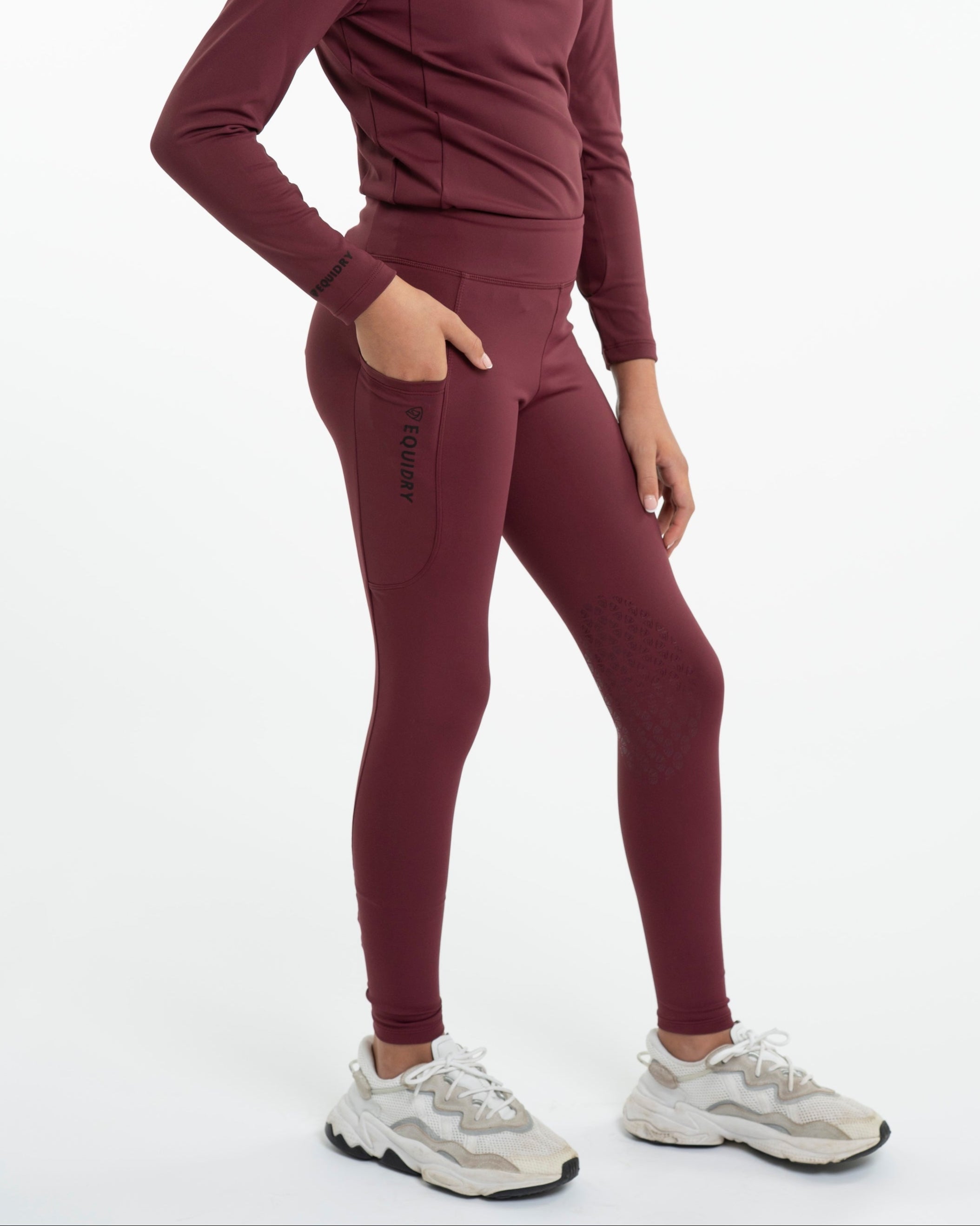 EQUIDRY Plum Riding Leggings for Children: Water Repellent with Knee Grips - Equiflair