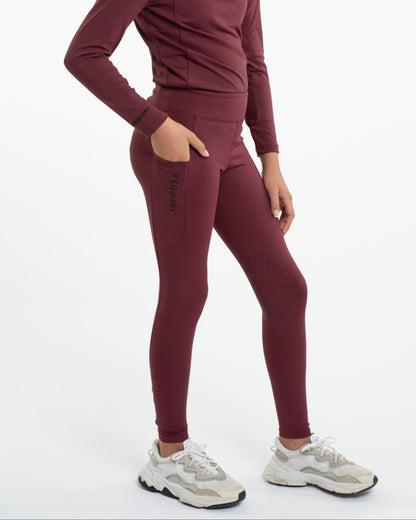 EQUIDRY Plum Riding Leggings for Children: Water Repellent with Knee Grips - Equiflair