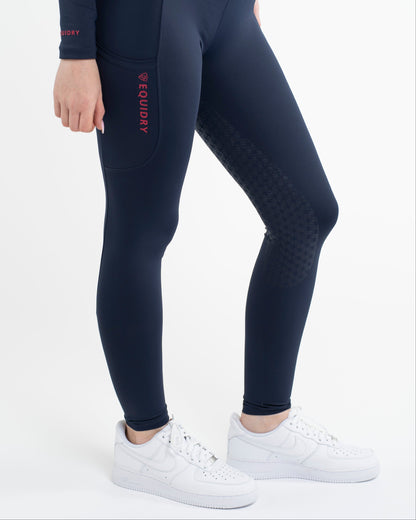 EQUIDRY Water Repellent Leggings Full Seat Women's Navy/Raspberry
