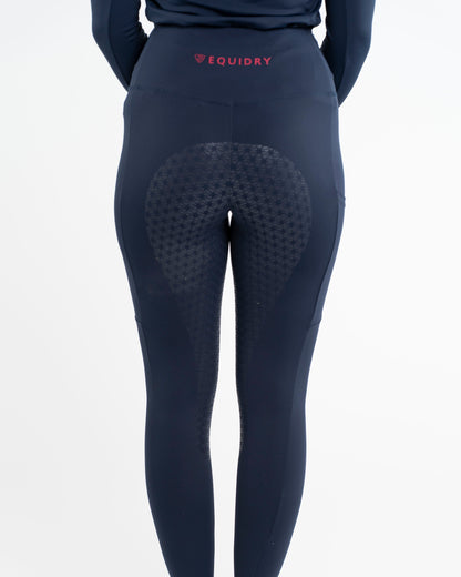 EQUIDRY Water Repellent Leggings Full Seat Women's Navy/Raspberry