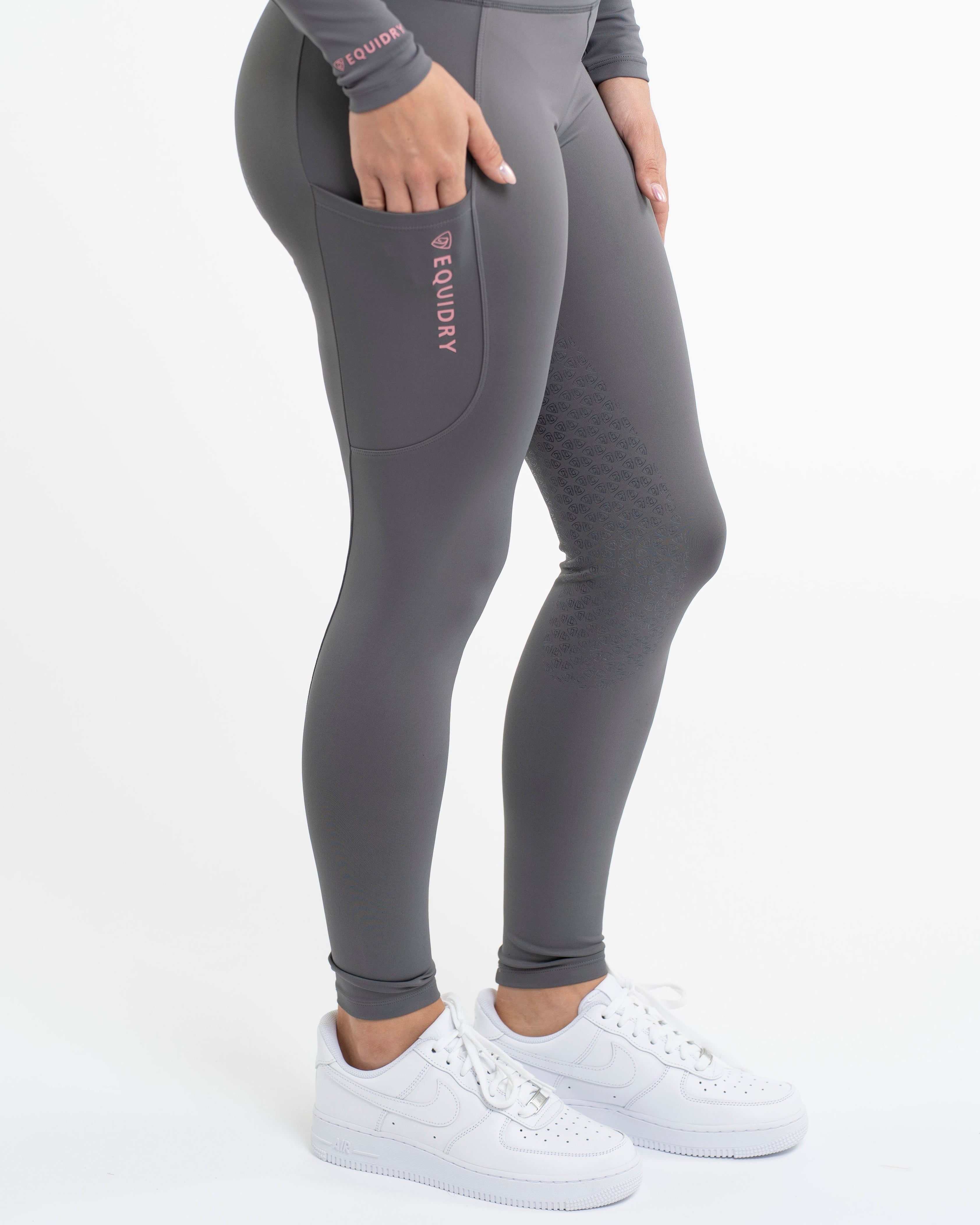 EQUIDRY Water Repellent Leggings Full Seat Women's Grey/Pale Pink