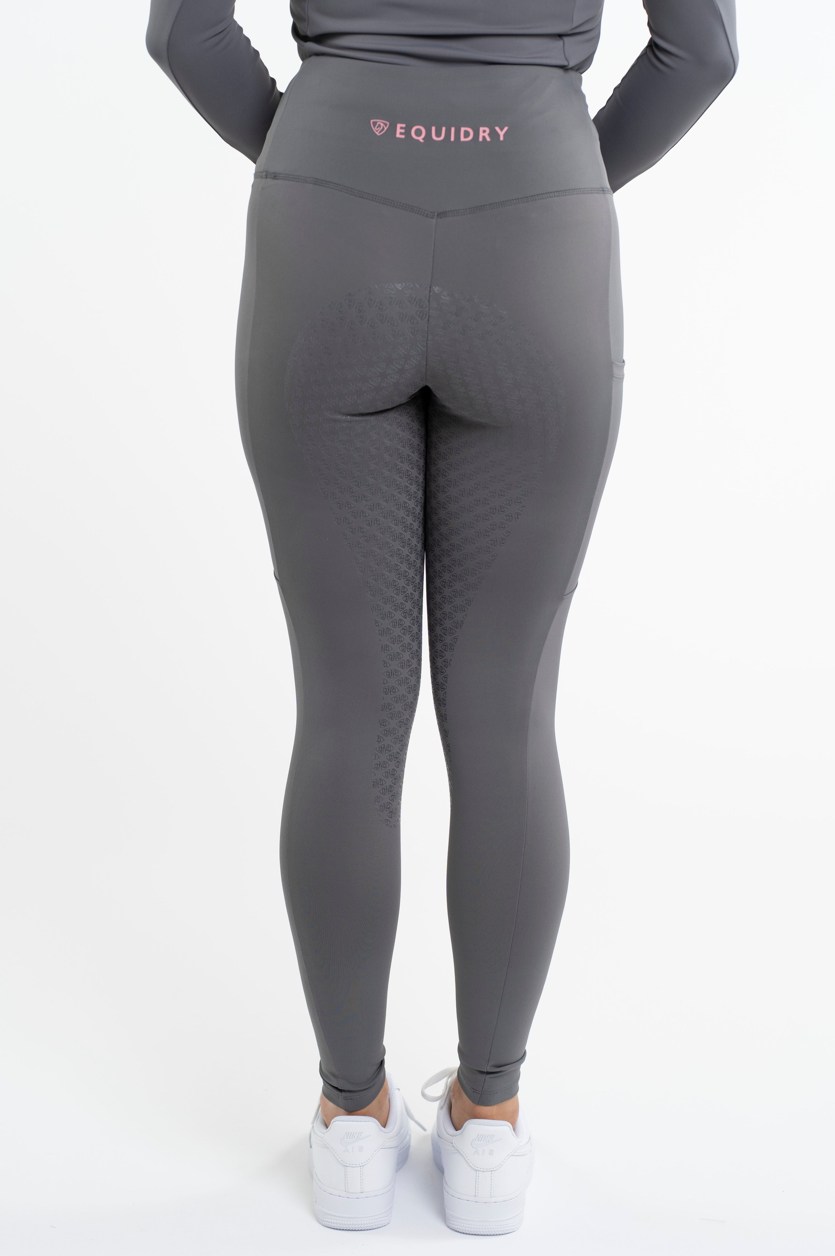 EQUIDRY Water Repellent Leggings Full Seat Women's Grey/Pale Pink