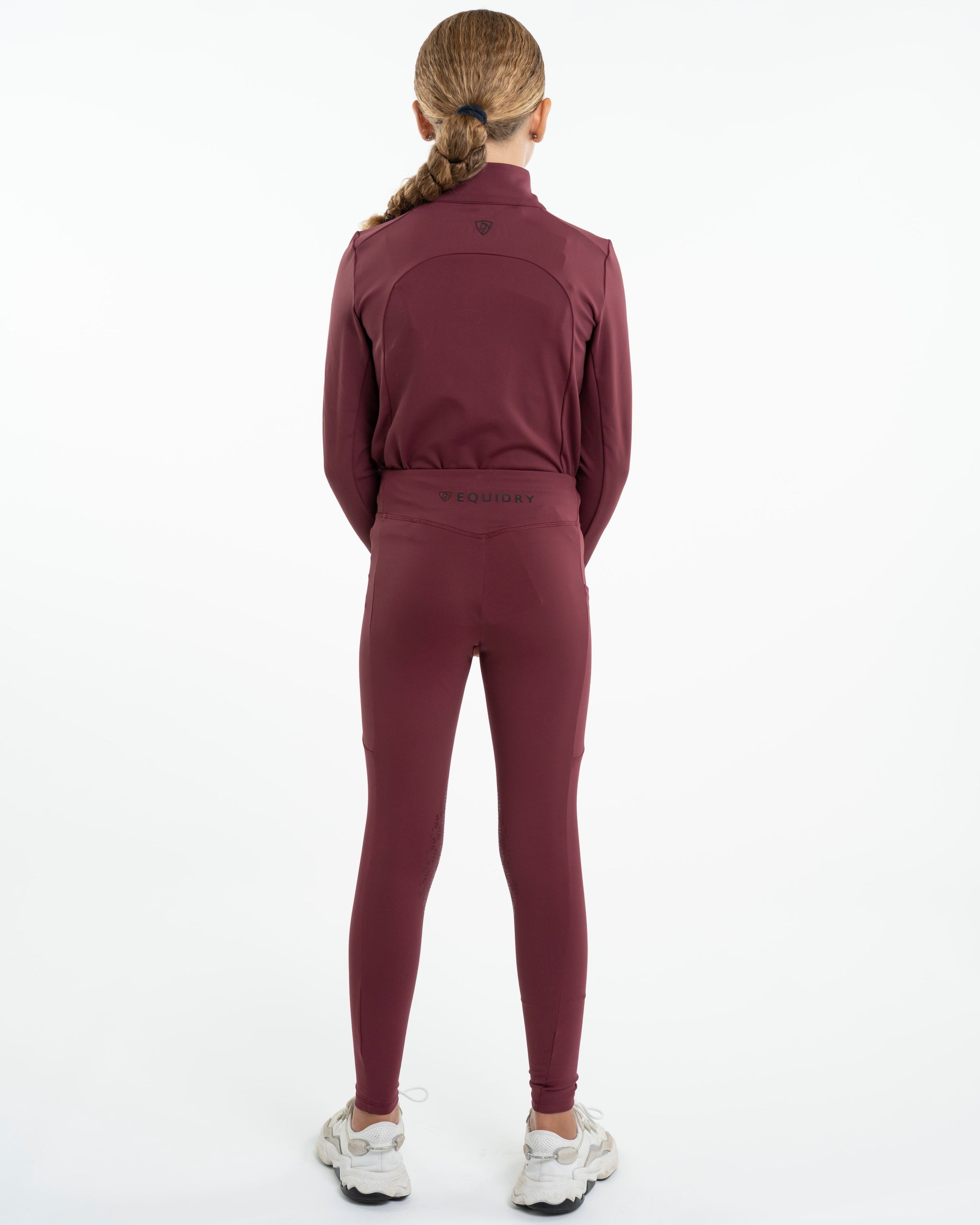 Equidry Water-Repellent Plum Riding Leggings for Girls - Equestrian Kids Knee Grip Tights