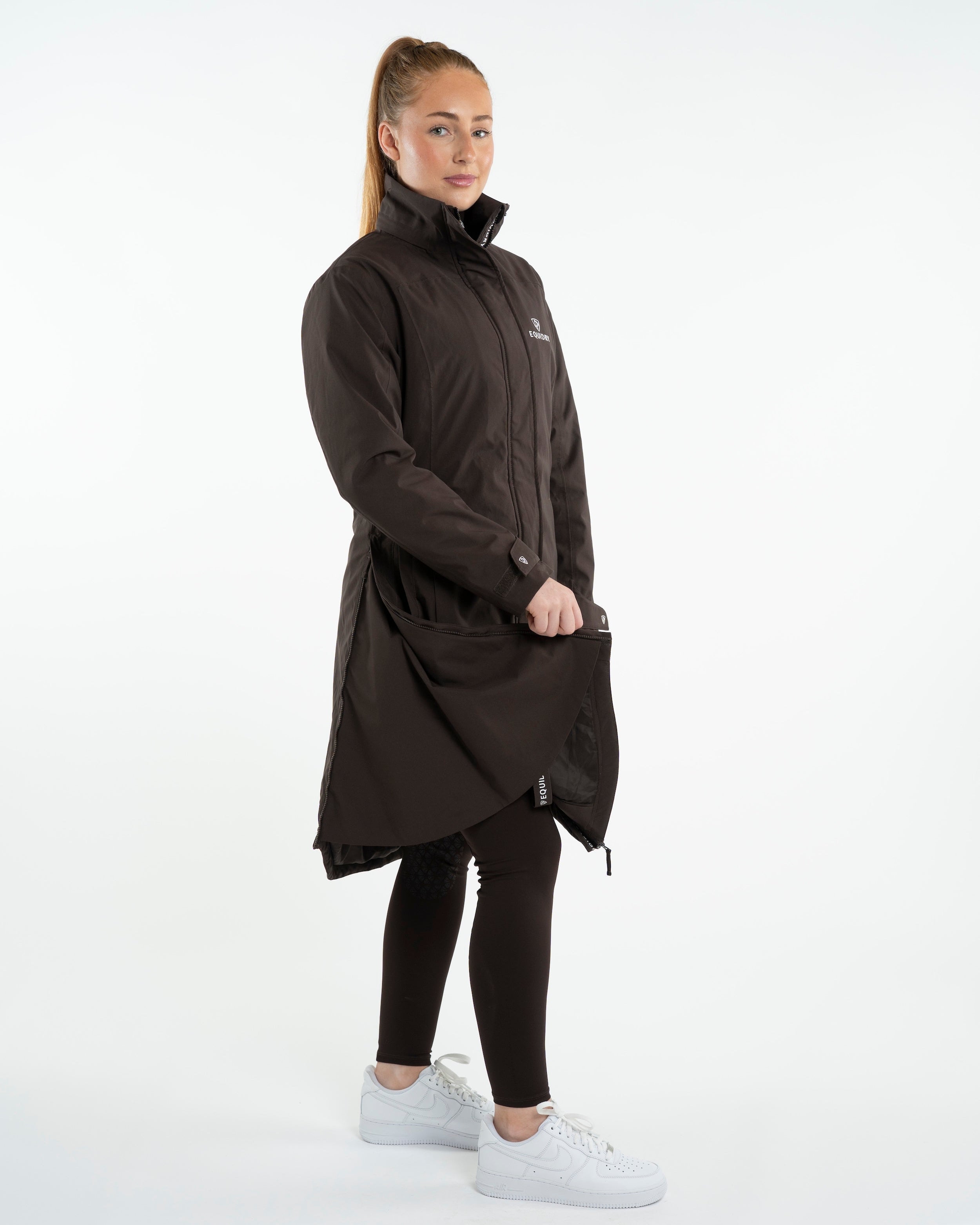 EQUIDRY Women's Bronte Riding Coat Removable Hood Brown