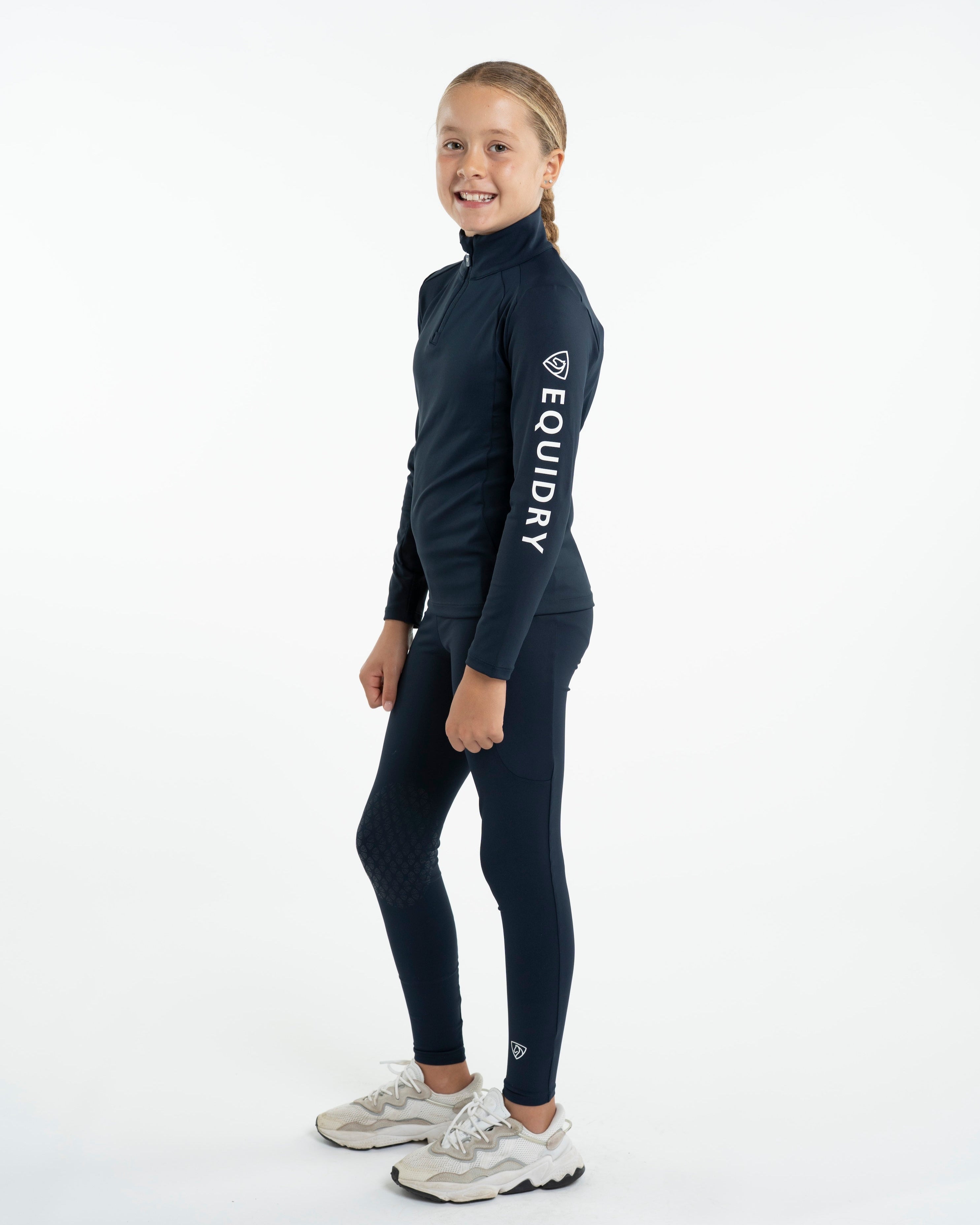 EQUIDRY Water Repellent Leggings Knee Grip Children's Navy/White