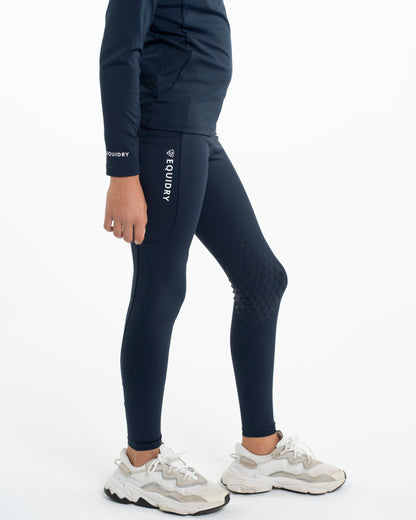 EQUIDRY Water Repellent Leggings Knee Grip Children's Navy/White