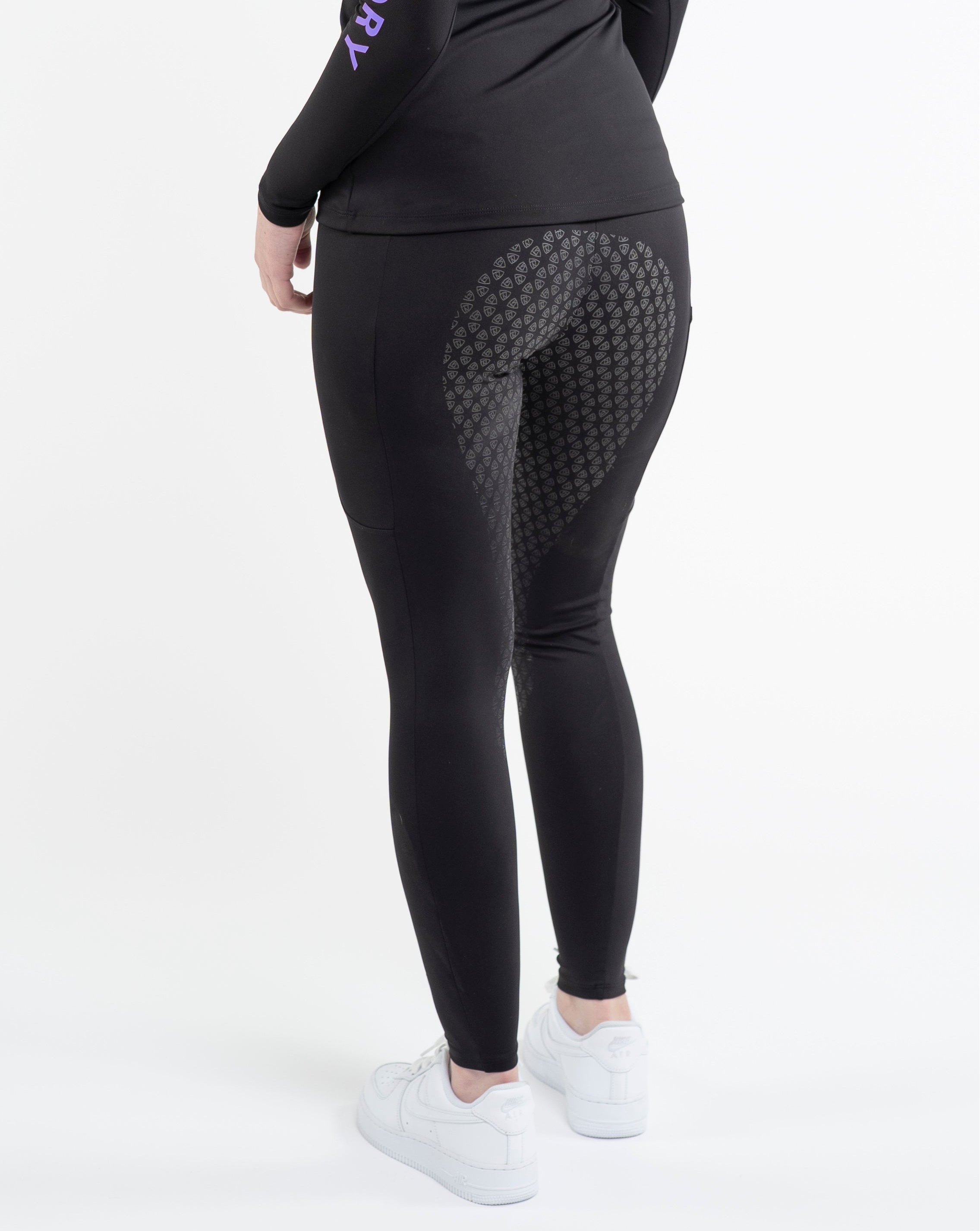 EQUIDRY Water Repellent Leggings Full Seat Women's Black/Lilac