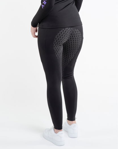 EQUIDRY Water Repellent Leggings Full Seat Women's Black/Lilac