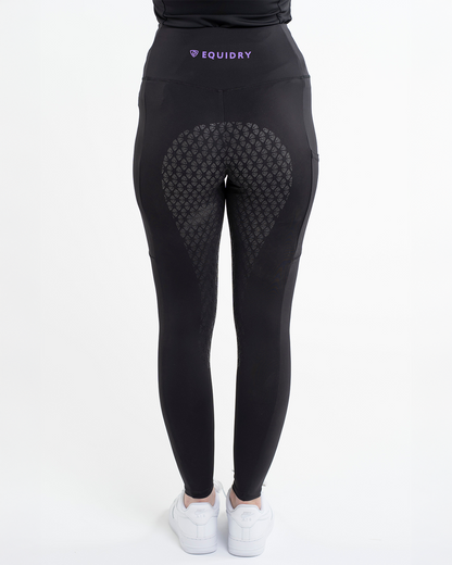EQUIDRY Water Repellent Leggings Full Seat Women's Black/Lilac