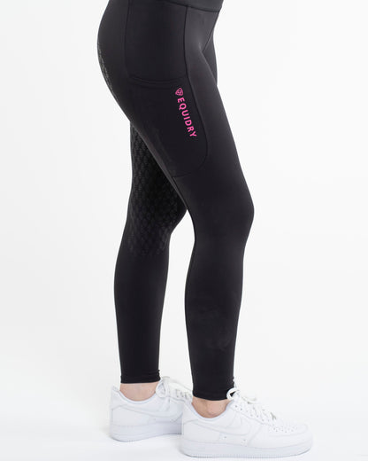 EQUIDRY Water Repellent Leggings Full Seat Women's Black/Pink
