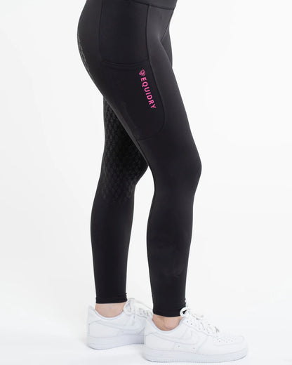 EQUIDRY Water Repellent Leggings Children's Black/Pink - Riding Legwear Clothing location-109746323830-outofstock 5-6 years