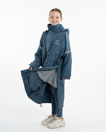 Equidry Evolution Children's Riding Coat: Waterproof, Reflective Steel Blue, Perfect Equestrian Outerwear