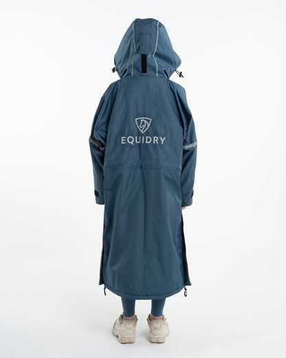 EQUIDRY Evolution Children's Thin Fleece Reflective Riding Coat - Steel Blue Waterproof Jacket