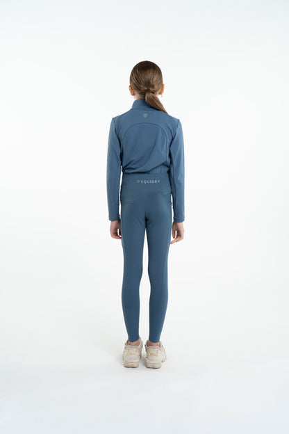 EQUIDRY Kids Steel Blue Riding Leggings & Jacket Set. Water-Repellent Equestrian Apparel for Children.