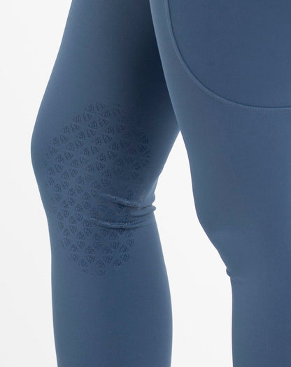 Equidry Steel Blue Riding Leggings - Women's Water Repellent Tights with Knee Grip and Pocket