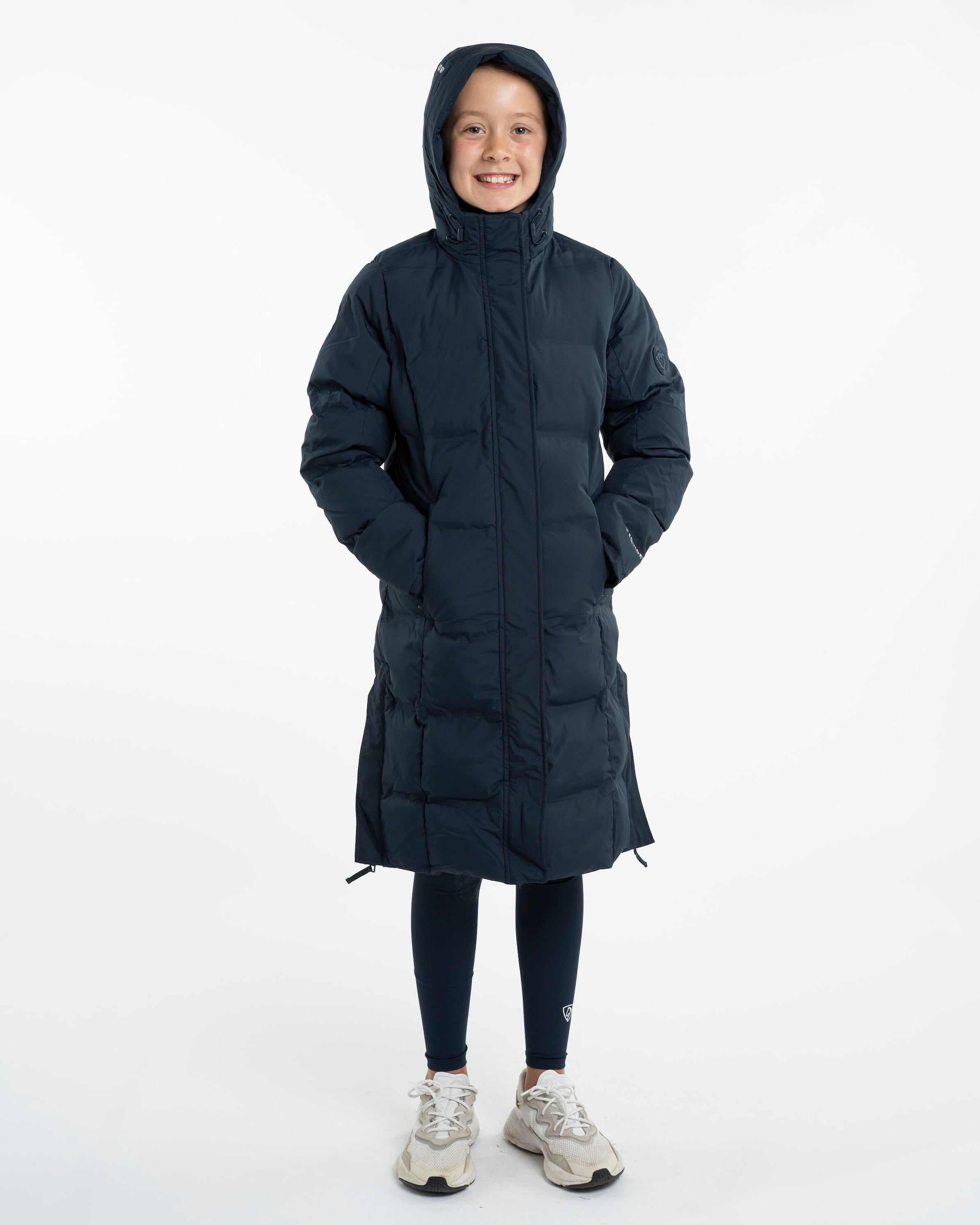 Equidry Thora Girl's Waterproof Riding Puffer Coat - Navy Blue Winter Equestrian Outerwear