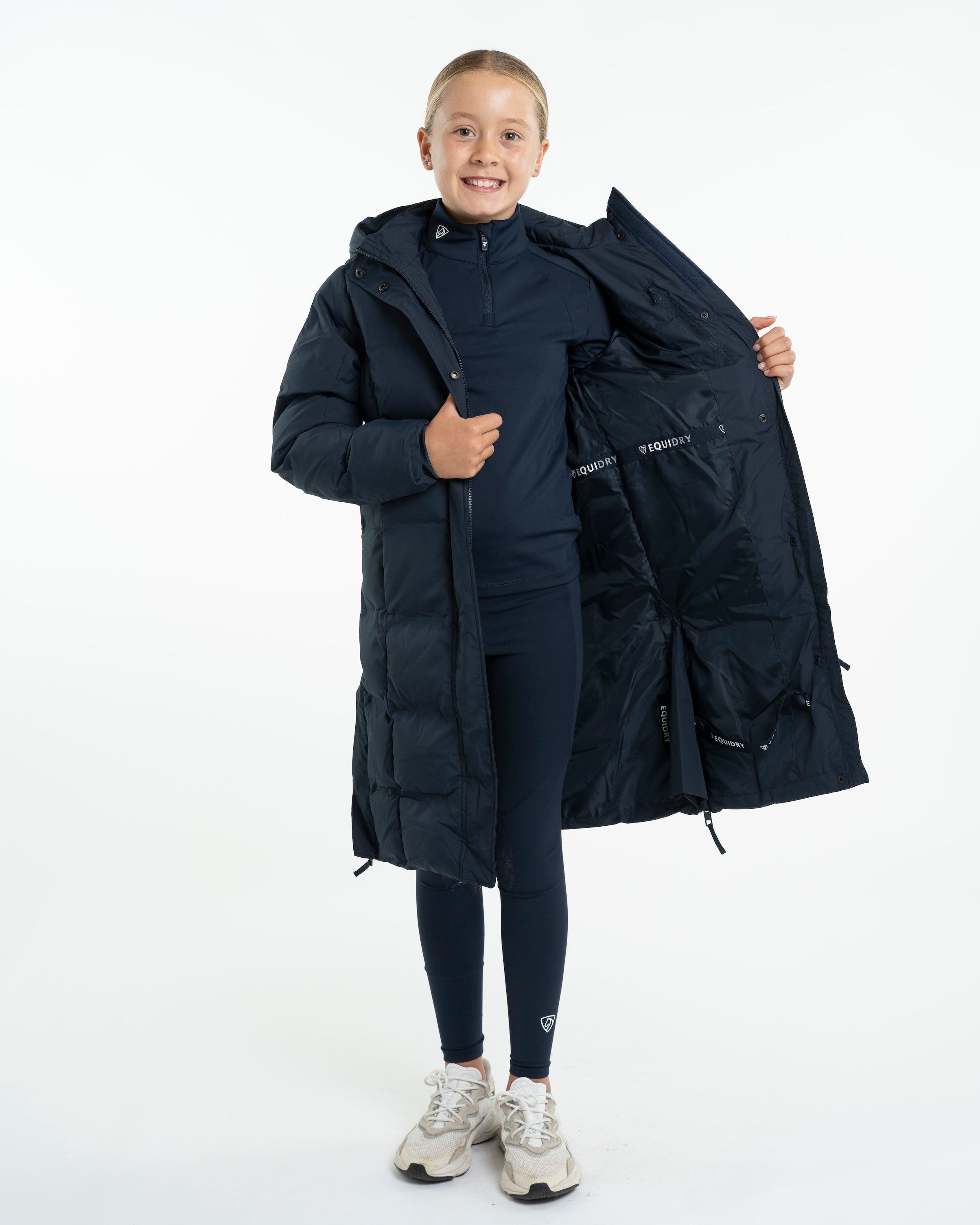 EQUIDRY Thora Waterproof Riding Puffer Jacket - Girl's Navy: Stylish & Protective Equestrian Coat