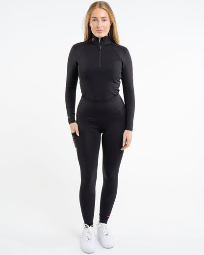 EQUIDRY Water Repellent Riding Leggings Knee Grip Women's Black/Pink | Equiflair