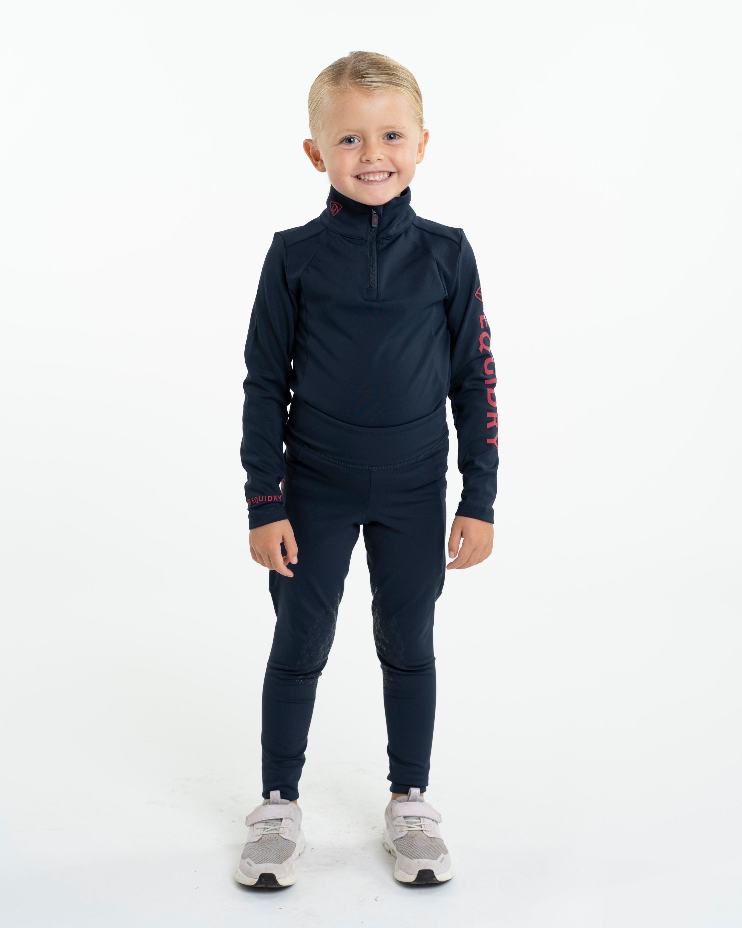 EQUIDRY Water Repellent Leggings Knee Grip Children's Navy/Raspberry