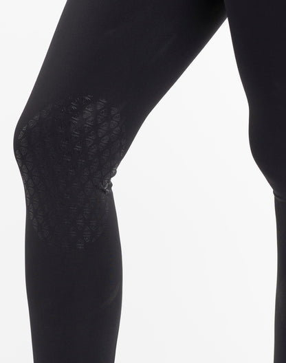 Equidry water repellent riding leggings with knee grip for women in black.