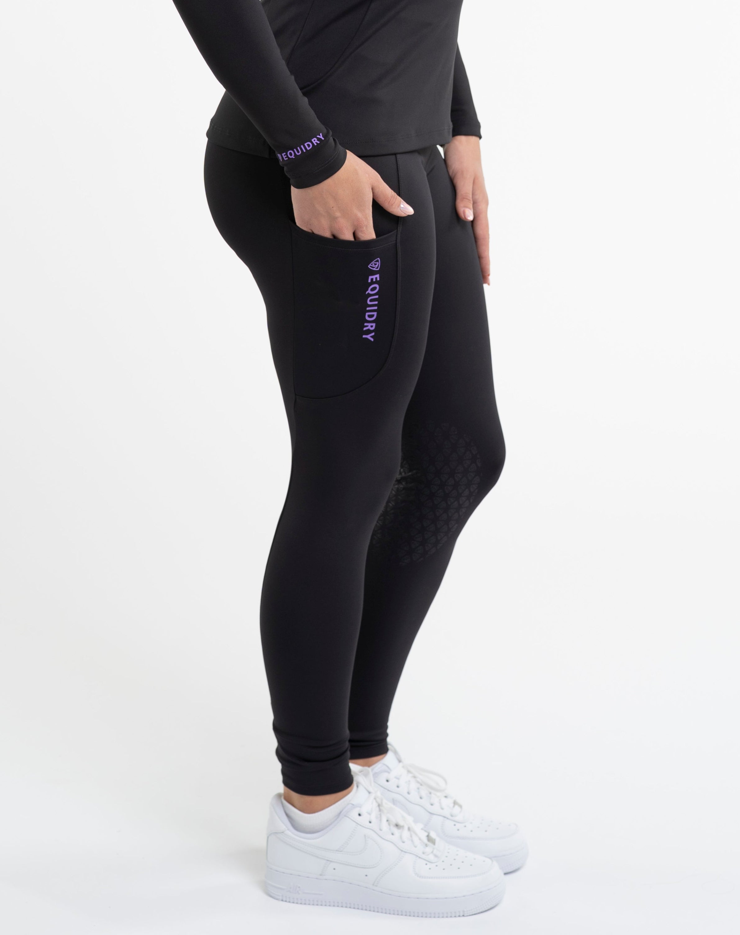 EQUIDRY Water Repellent Leggings Knee Grip Women's Black/Lilac