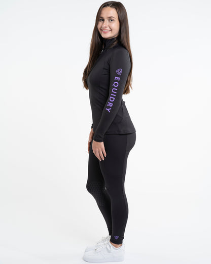 EQUIDRY Water Repellent Leggings Knee Grip Women's Black/Lilac