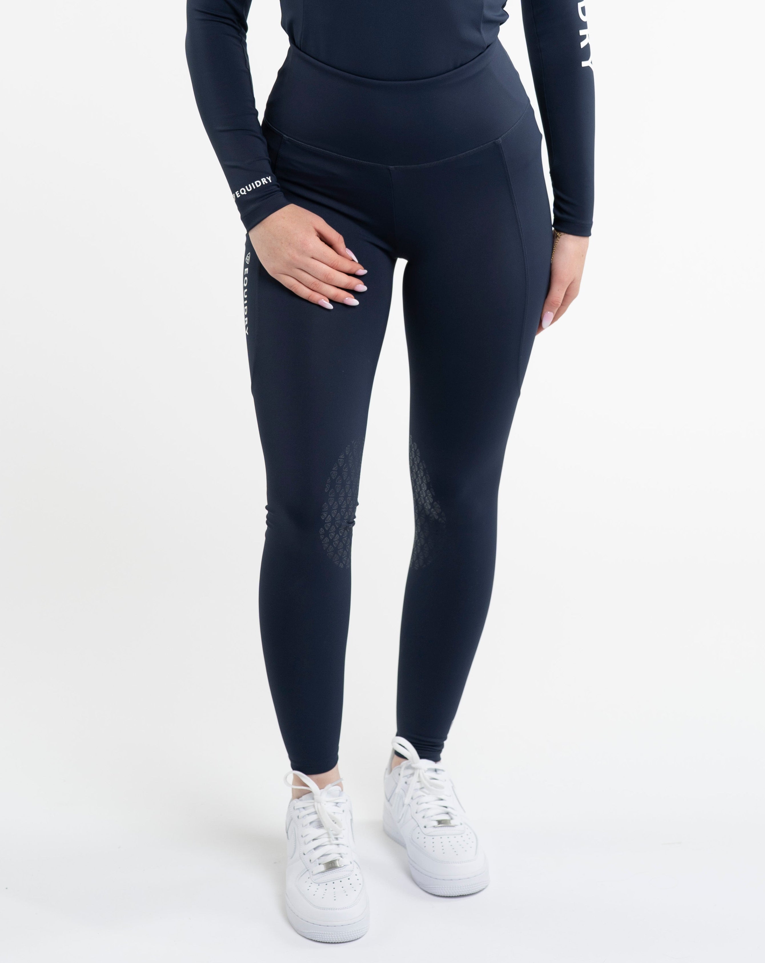 EQUIDRY Water Repellent Leggings Knee Grip Women's Navy/White