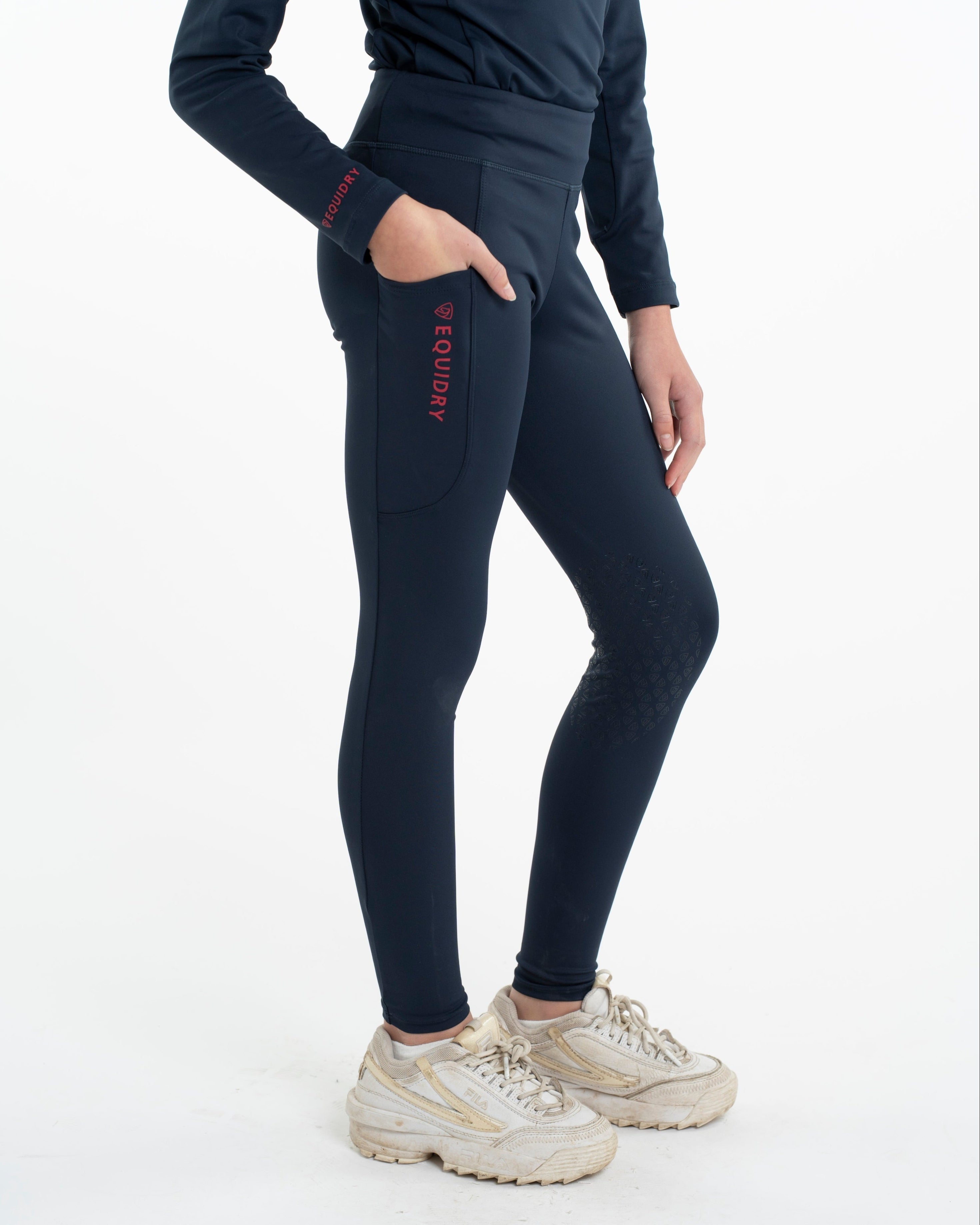 EQUIDRY Water Repellent Leggings Knee Grip Children's Navy/Raspberry
