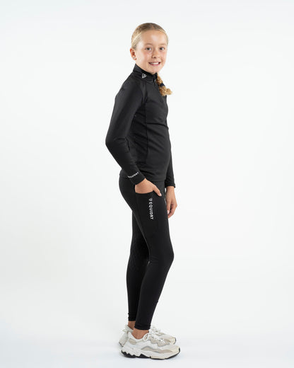 Girl in Equidry Equestrian Base Layer: Black, Water Repellent, Children's Riding Apparel