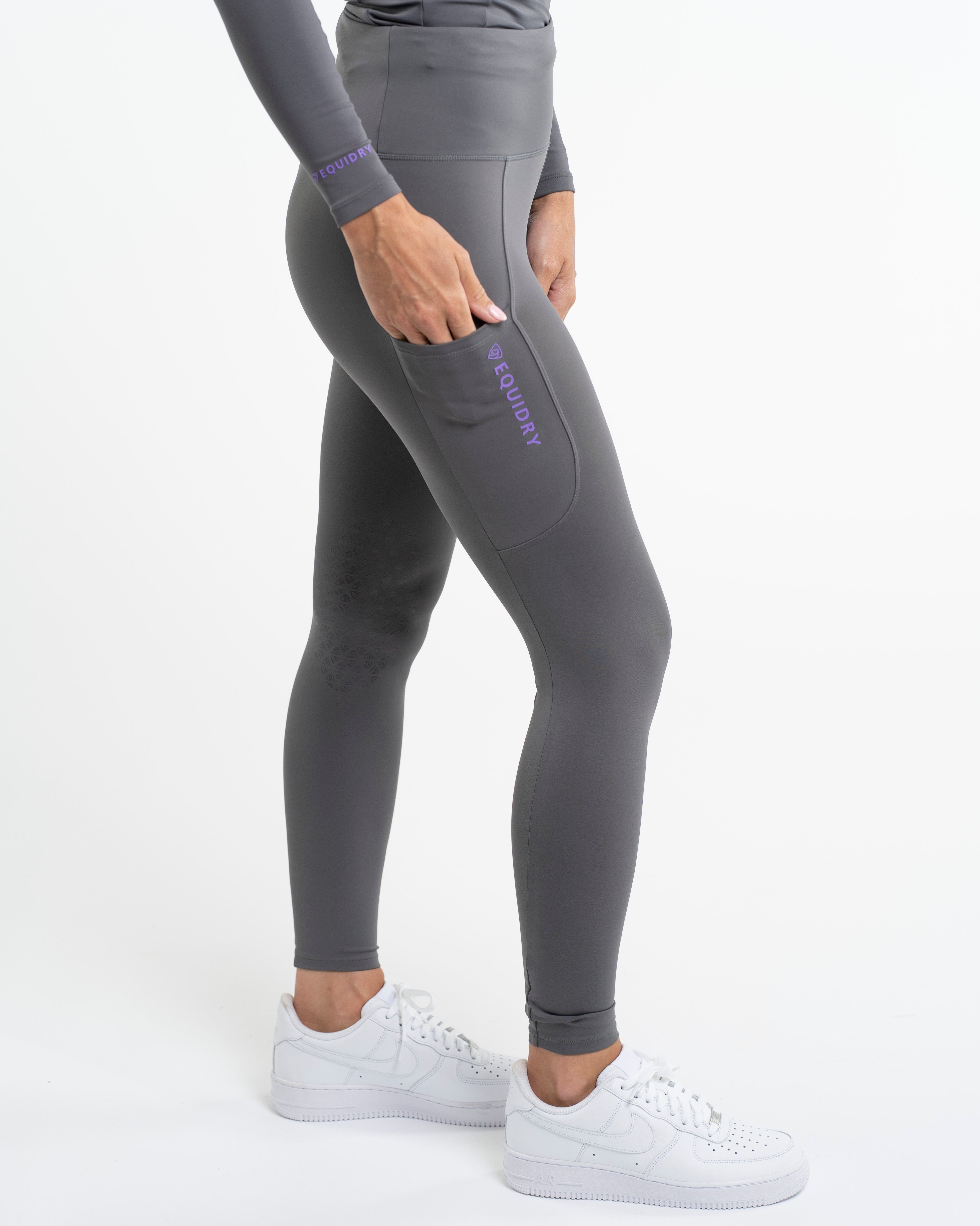 EQUIDRY Water Repellent Leggings Knee Grip Women's Grey/Lilac