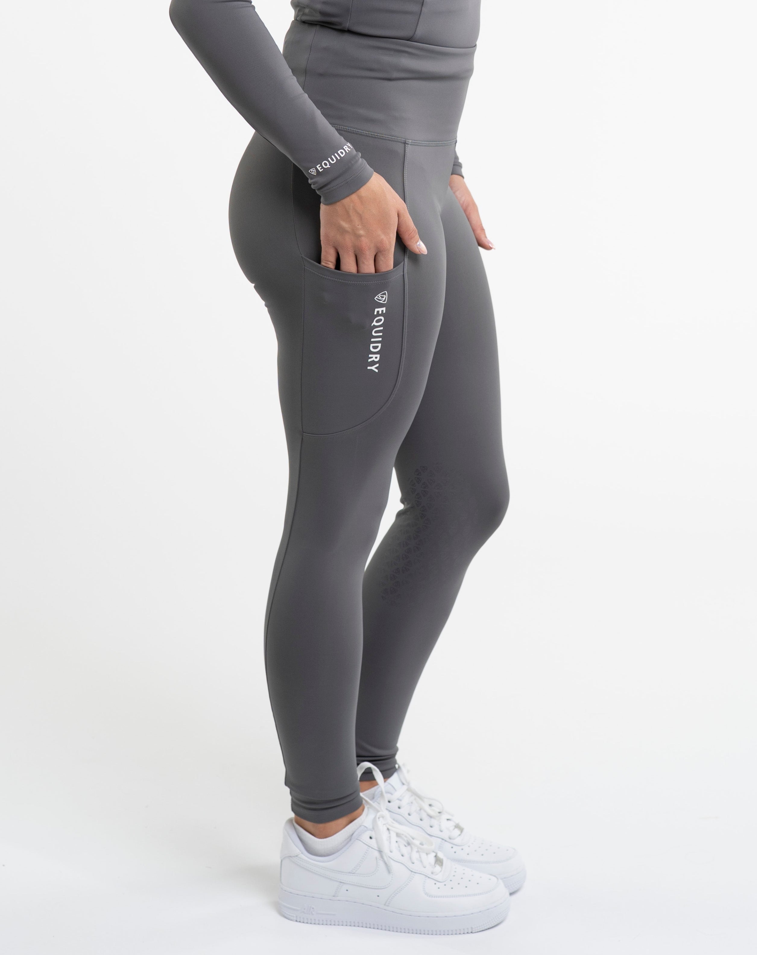 EQUIDRY Water Repellent Leggings Knee Grip Women's Grey/White