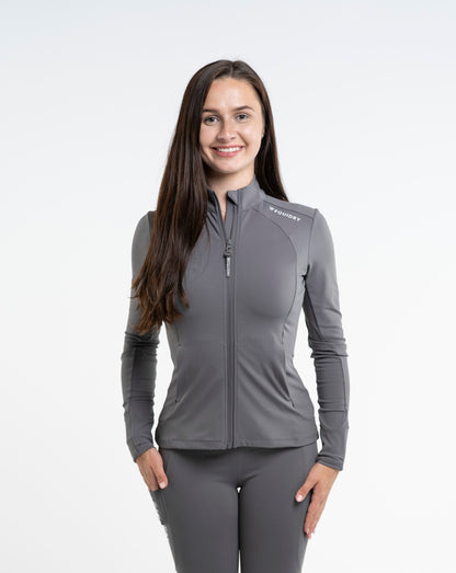 EQUIDRY Women's Water Repellent Zip up Top Grey/White