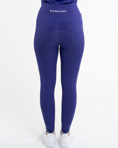 EQUIDRY Children's Purple Full Seat Riding Leggings - Water Repellent Kids Equestrian Tights
