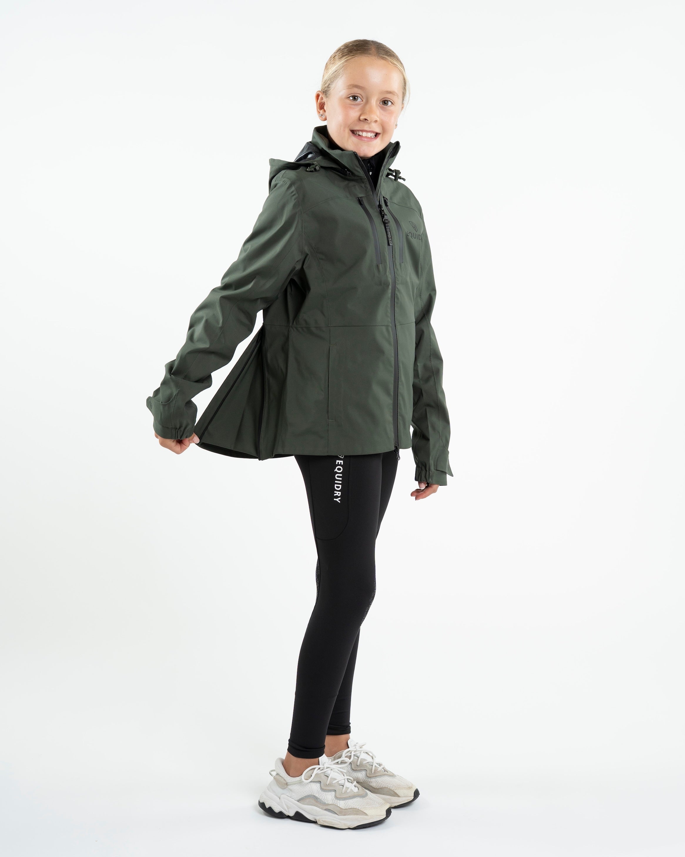 EQUIDRY Varsha Waterproof Riding Jacket Girl's Black Forest Green