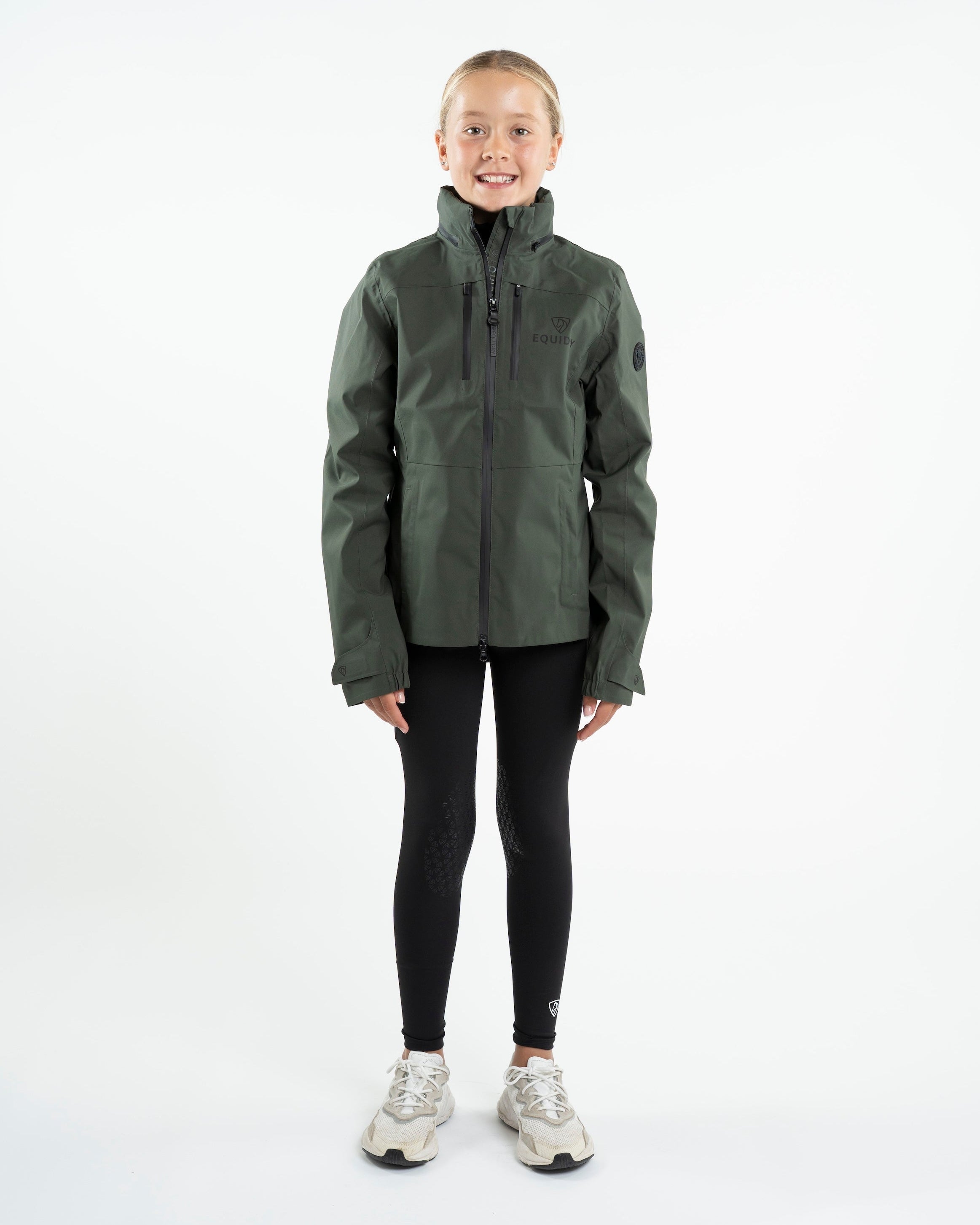 EQUIDRY Varsha Waterproof Riding Jacket Girl's Black Forest Green
