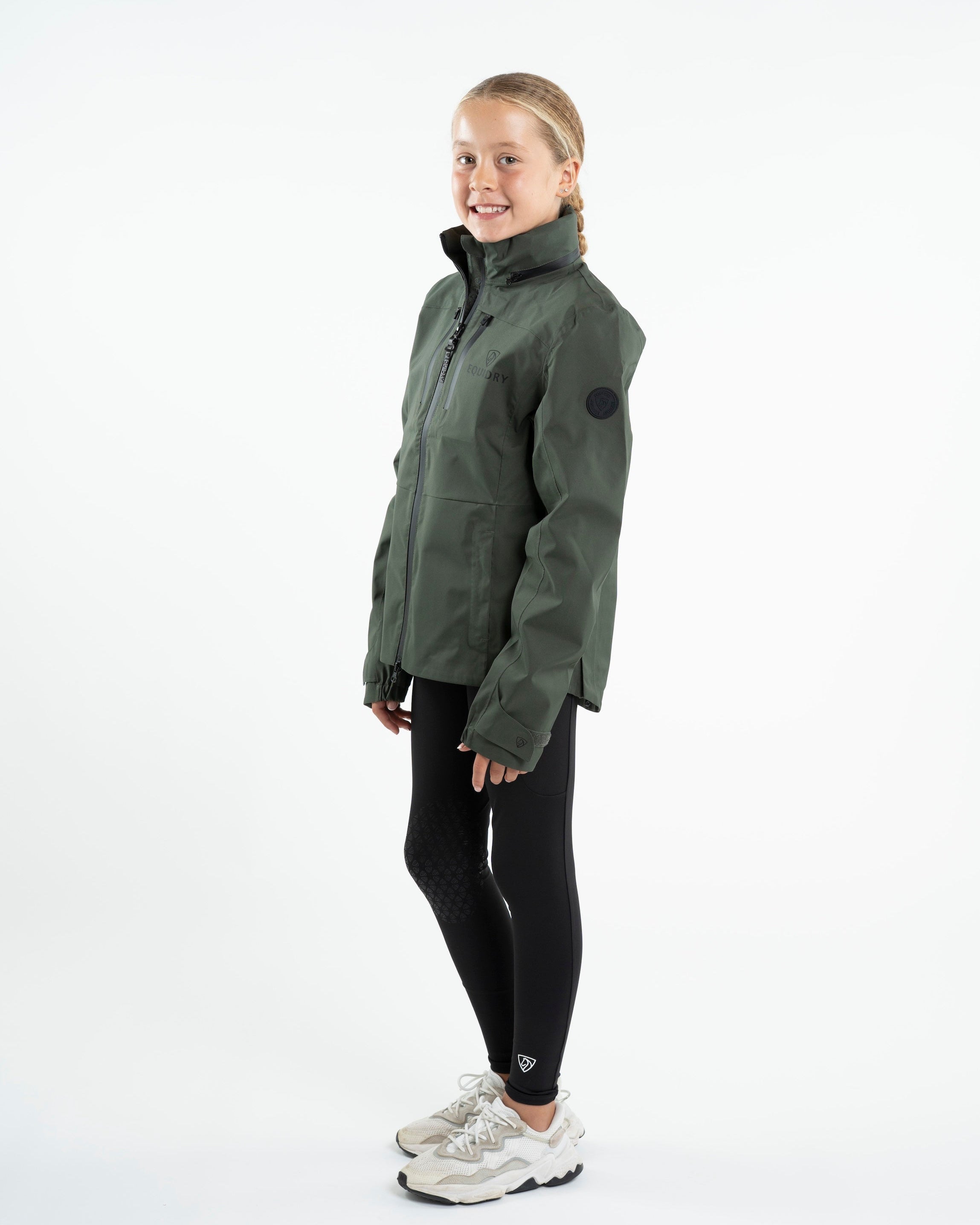 EQUIDRY Varsha Waterproof Riding Jacket Girl's Black Forest Green
