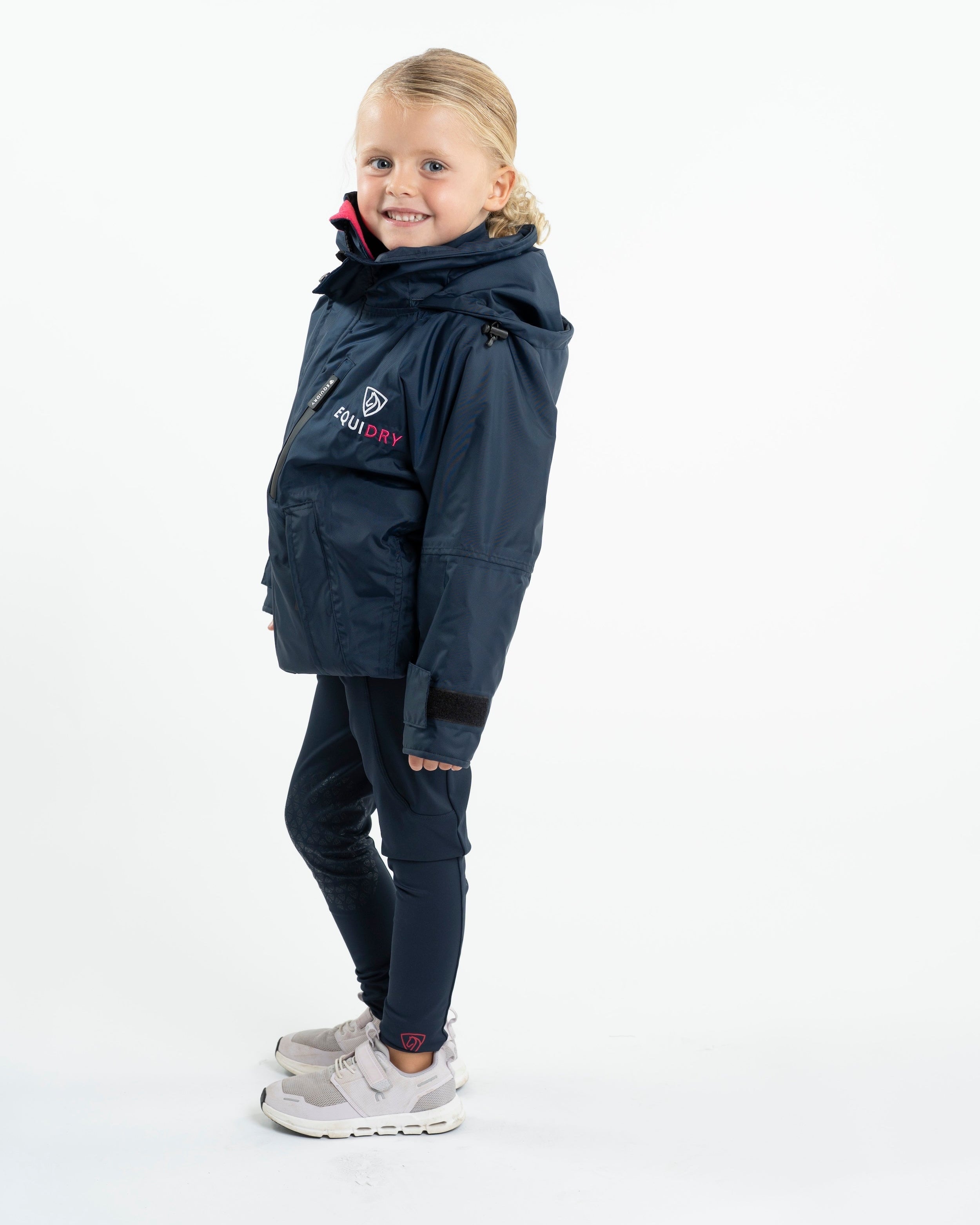 EQUIDRY Shortie Children's Thin Fleece Navy/Raspberry