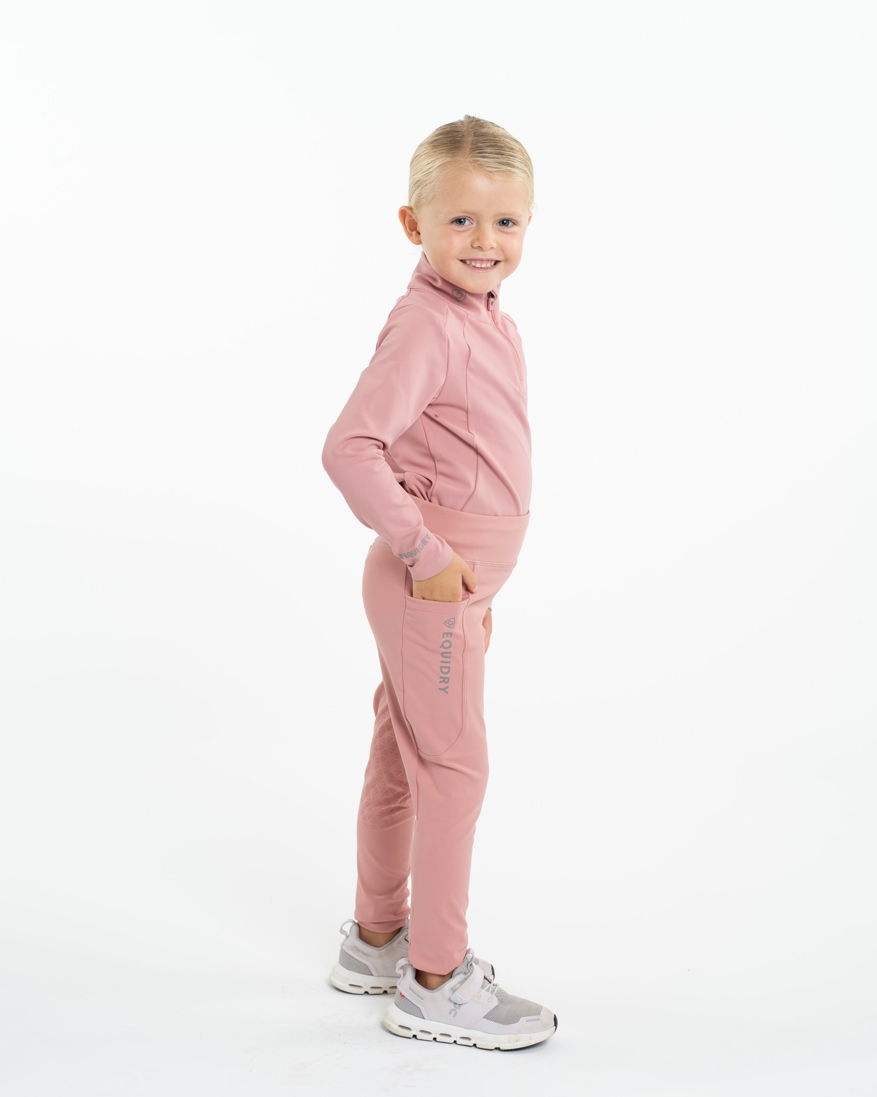 EQUIDRY Children's Water Repellent Base Layer - Pink & Grey Equestrian Riding Apparel